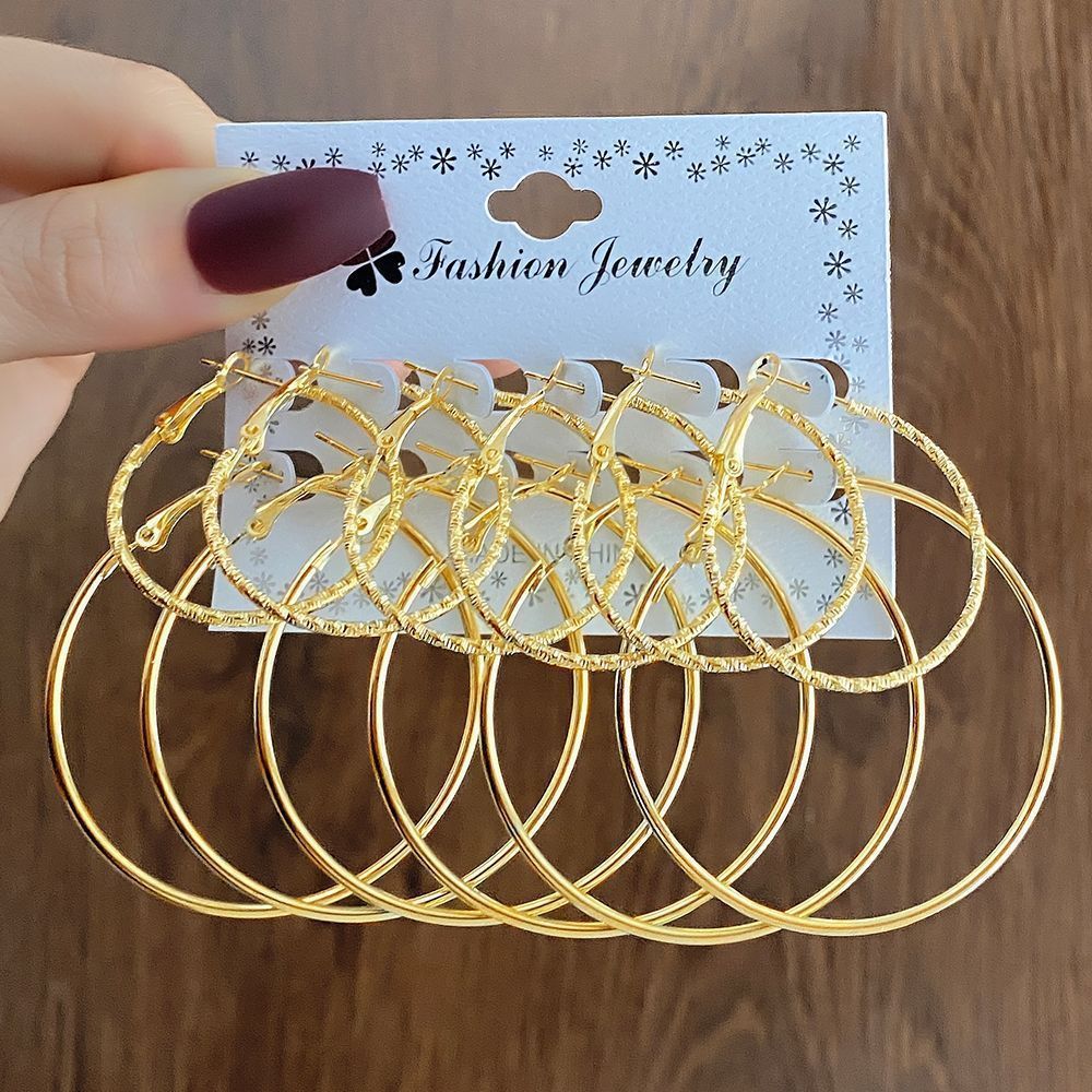 Best-selling accessories in Europe and America: Commuting exaggerated ear rings, 6-pair set of earrings, large and small circle alloy earrings full figure