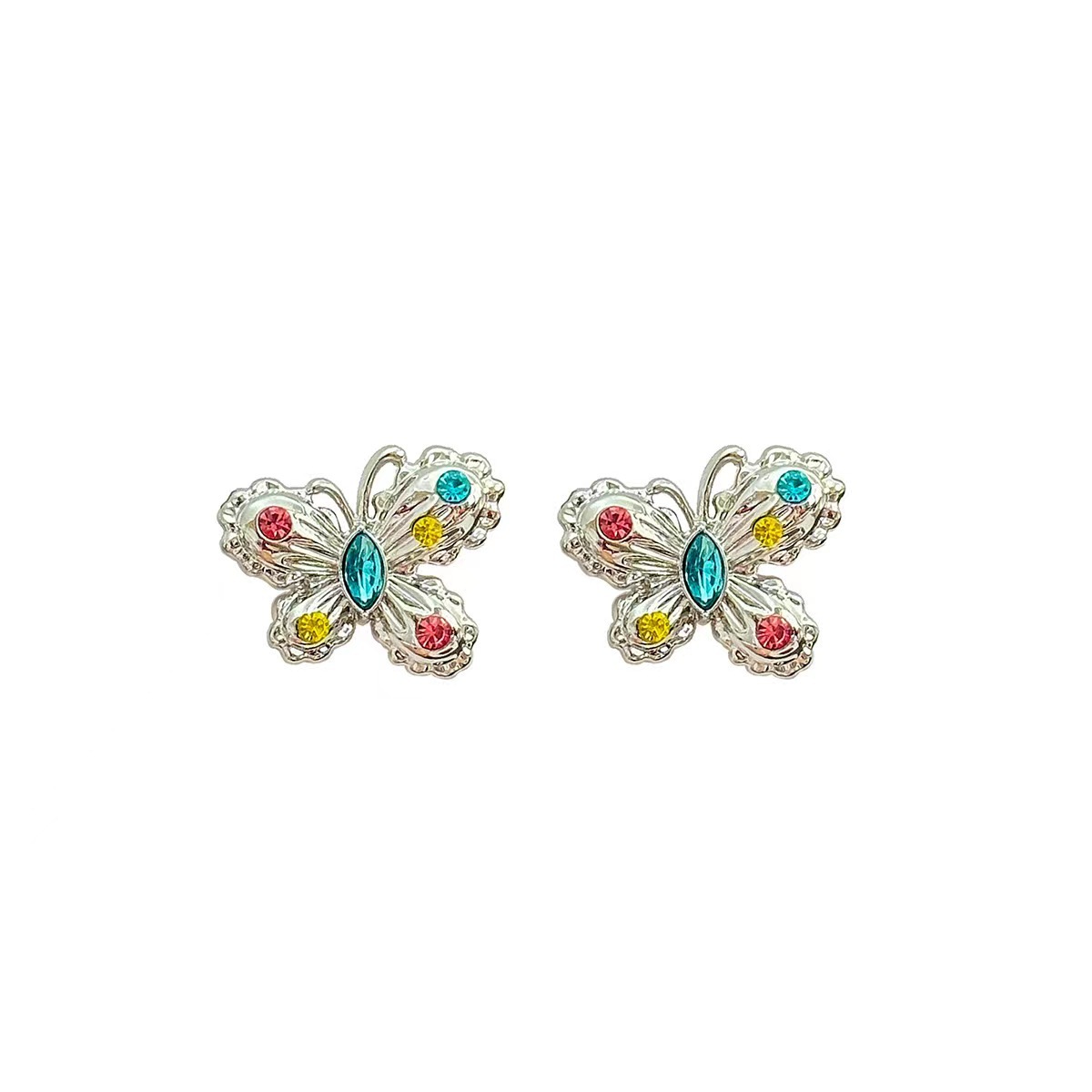 Light luxury colored diamond butterfly stud earrings for women, fashionable and versatile, with a niche and elegant design and a high-end feel. 2025 new style earrings Item Picture