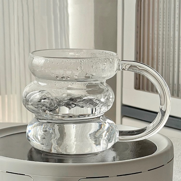 Wholesale cute and creative caterpillar glass cups, household high-temperature resistant handle drinking cups, large-capacity coffee cups Specification drawing