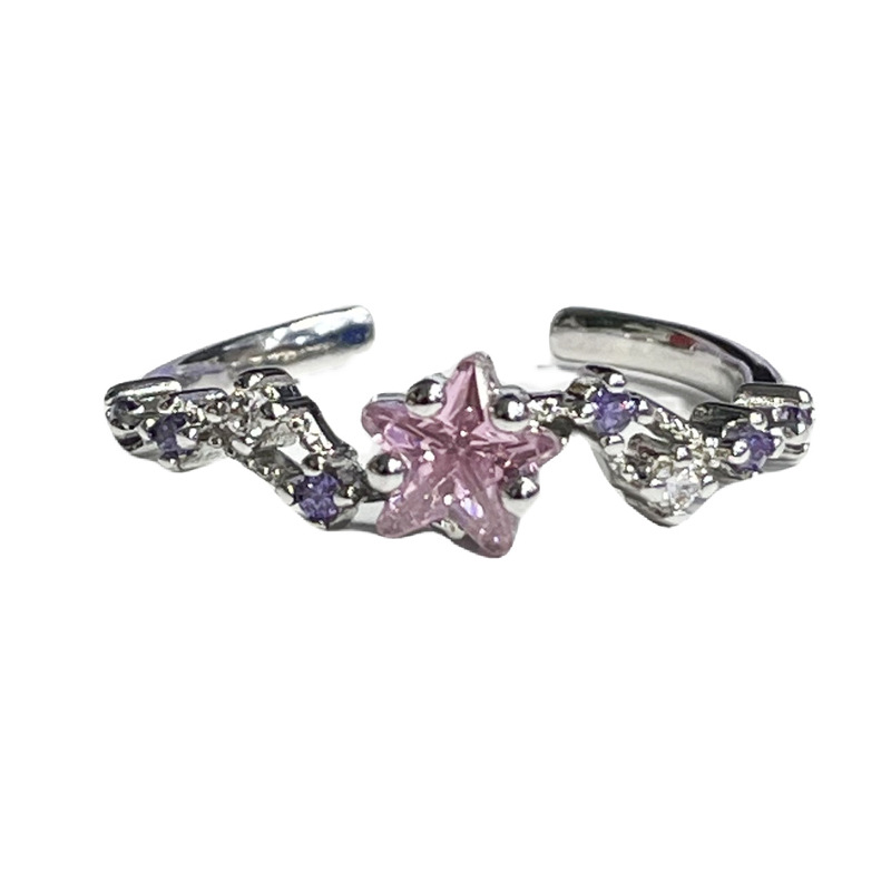 A niche heart-shaped star pink diamond light luxury ring with a touch of sophistication for women, sweet and cool. The butterfly color brightens the complexion and can adjust the ring trend Item Picture