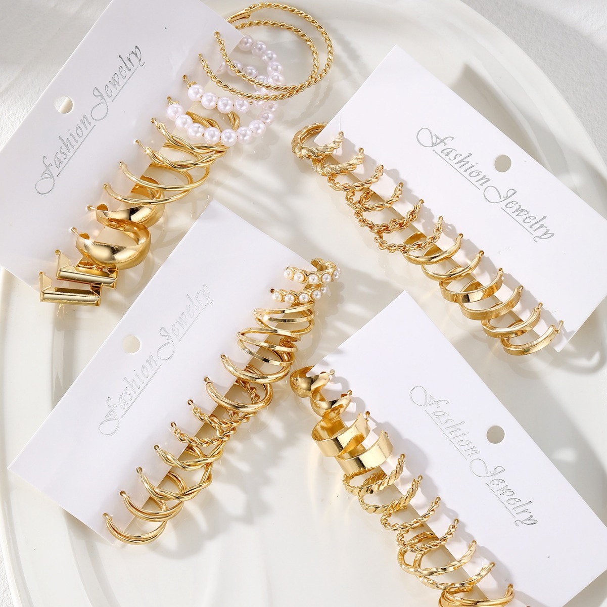 Cross-border new metal twist earrings set 6 pairs of creative, retro and simple geometric earrings for women wholesale details Picture