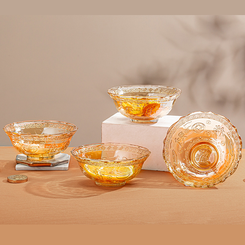 Wholesale diamond glass bowls and plates six-piece set, crystal bowls four-piece set, event gift bowls two-piece set details Picture