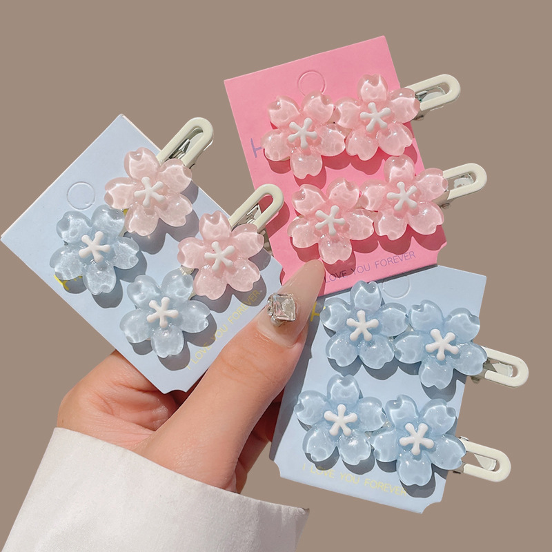 Teenage pink cherry blossom hair clips, sweet spring broken hair clips, high-end side clips, niche style, bangs hair clips full figure