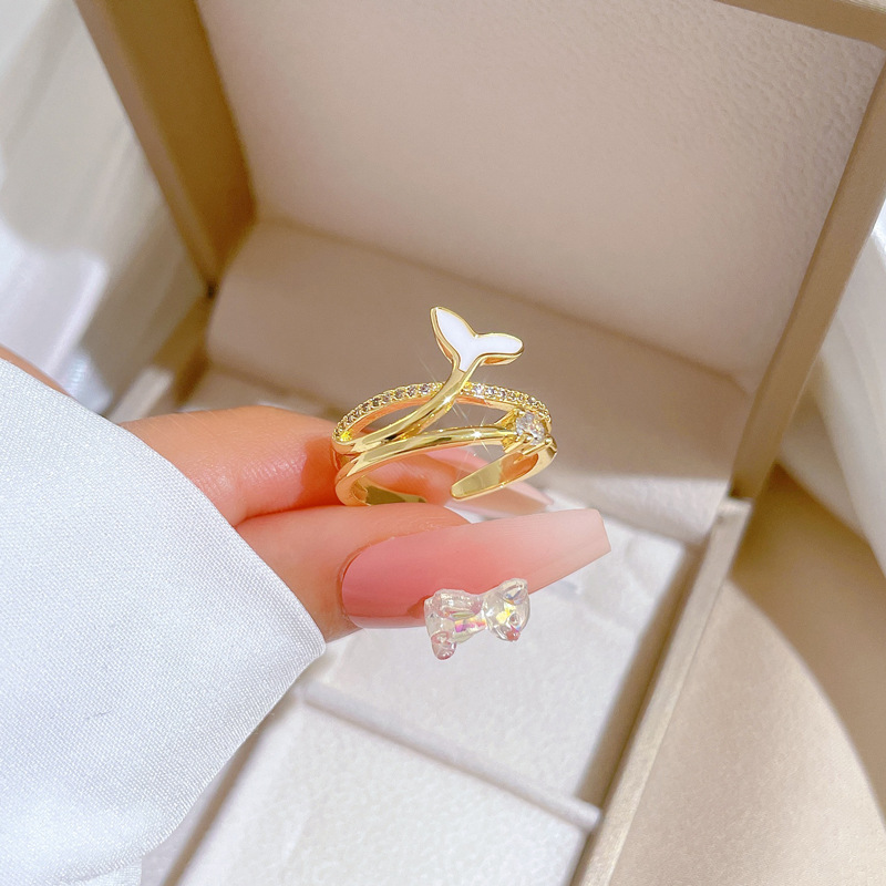 【 Real Gold 】 Mermaid Tail Fashion ring with adjustable opening, simple jewelry, Japanese-style ring couple rings details Picture