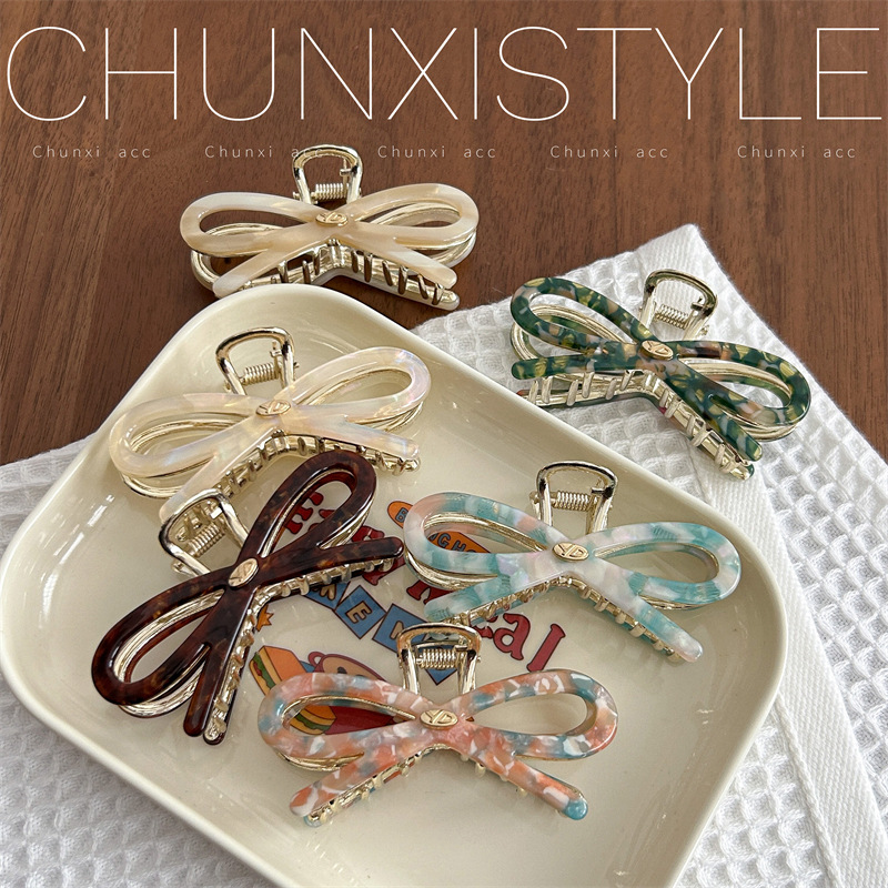 YD Internet celebrity Korean version sweet bow acetate shark clip, half hair bun at the back of the head, hair clamp, cute hair clip Specification drawing