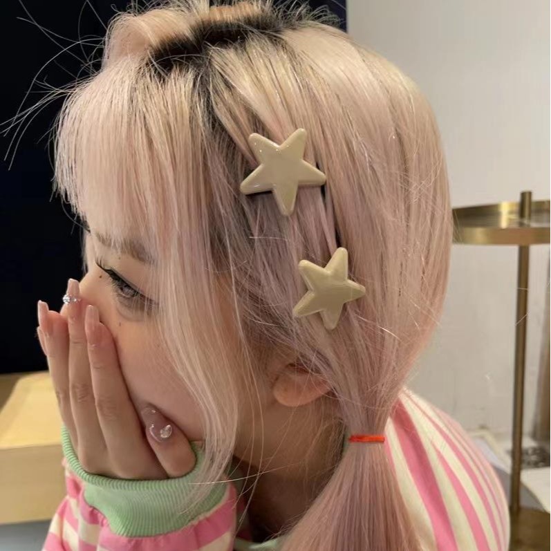 Creamy sweet girl style candy-colored star hair clip, dopamine five-pointed star small hair clip, heart-shaped side clip hair accessory Specification drawing