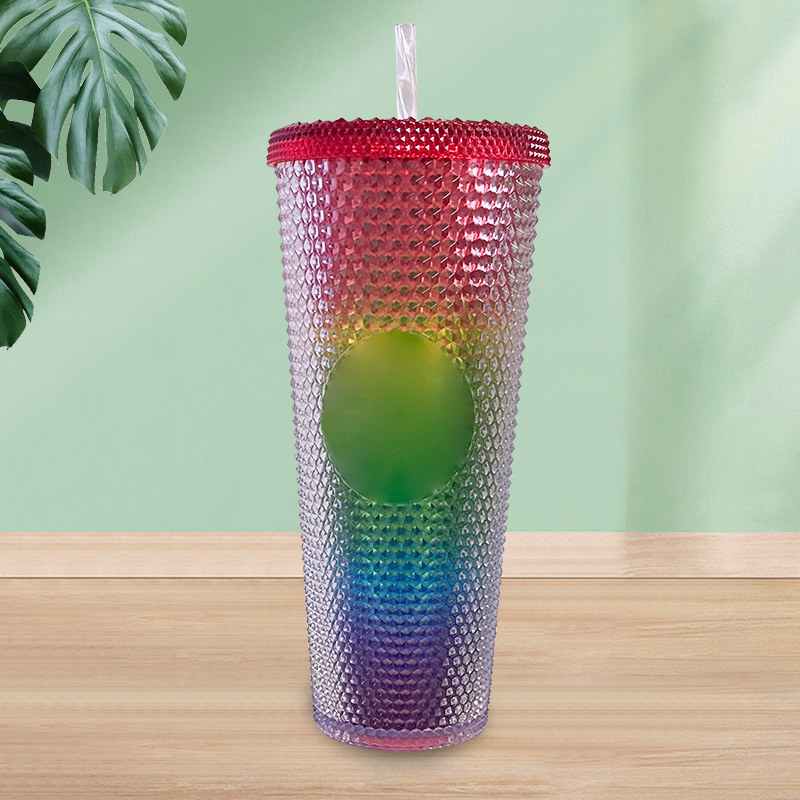 New diamond durian cup, large-capacity plastic straw cup, available in multiple colors for wholesale of cross-border durian cups for foreign trade Specification drawing