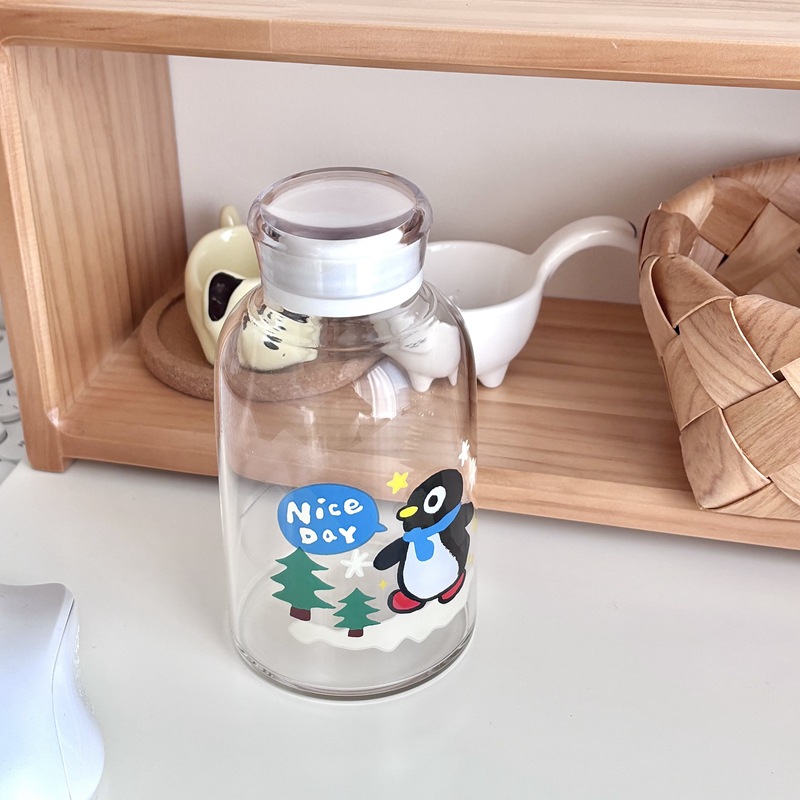 Self-made penguin glass cups, high borosilicate cups, heat-resistant water cups, coffee cold brew cups, beverage bottles, milk tea bottles, students Specification drawing