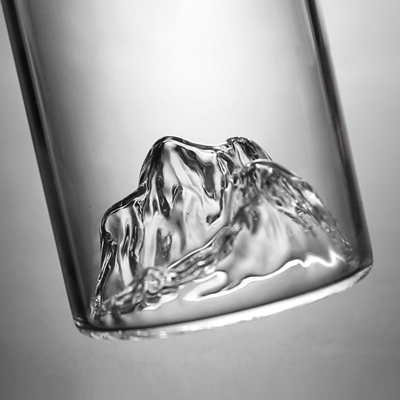 In-stock popular mountain-viewing cup, high-temperature resistant, handle glass cup, water cup, creative large capacity, round crystal Specification drawing