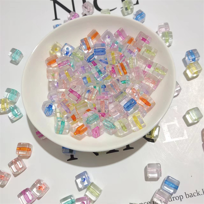 Acrylic square transparent pearl DIY jewelry accessories, bracelet, beaded material, inner color square beads, spacer beads, hair accessory accessories full figure