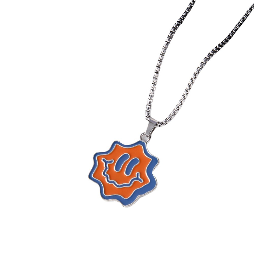 New smiling titanium steel necklace, a fashionable and trendy cartoon cute expression necklace, a hip-hop couple's personalized pendant accessory Item Picture