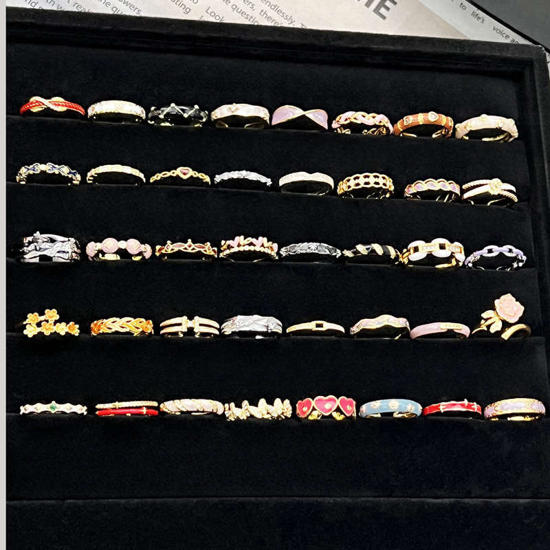 Sweet and cool, niche design sense enamel drop glaze, fashionable and individual open ring, retro, exquisite and versatile ring accessory for women full figure