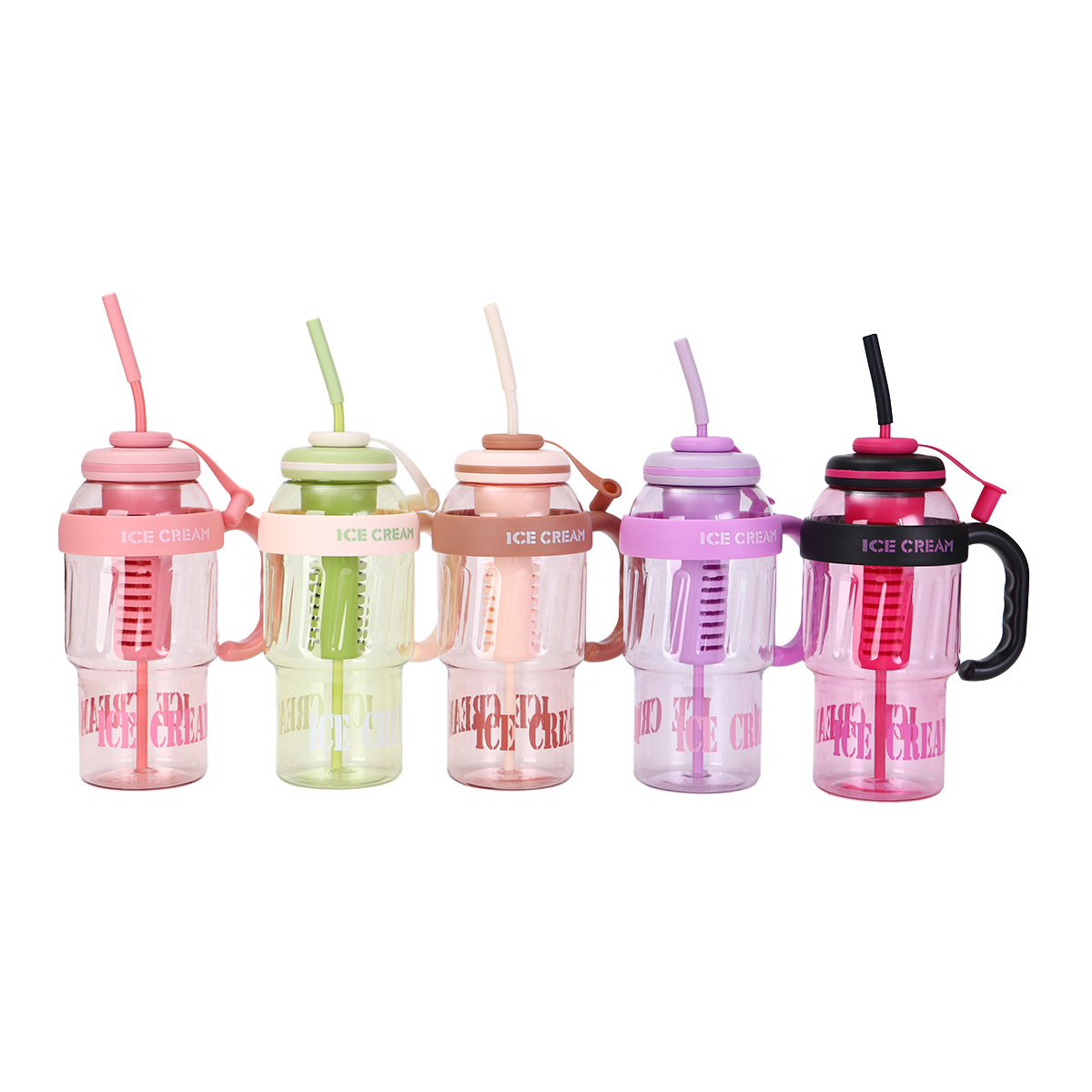 Summer Internet celebrity Ins-style plastic cup, high appearance level, handle straw cup, large capacity, high-temperature resistant, portable and easy to use Item Picture
