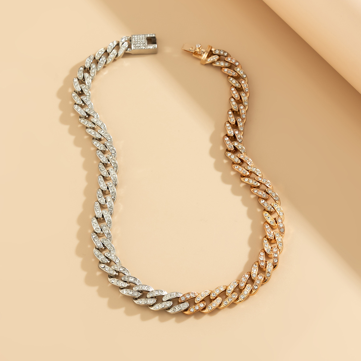 European and American cross-border accessories Hip-hop full diamond Cuban chain punk necklace thick chain neck chain niche necklace details Picture