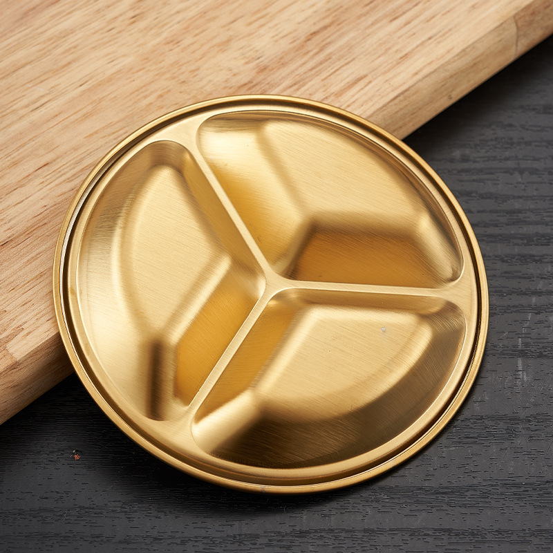 Stainless steel small round plates, side dish plates, golden seasoning plates, soy sauce plates, vinegar plates, snack plates, and compartment-divided flavor plates Specification drawing