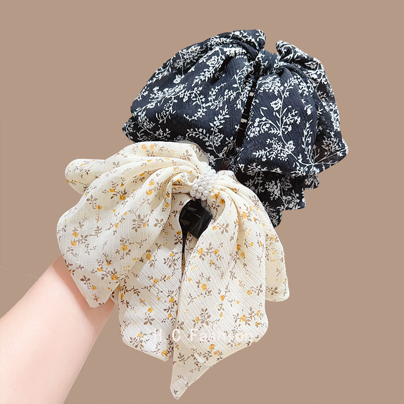 Retro, noble and elegant style, floral bow ponytail grab clip, Korean high skull top fixed hair clip, stylish clip details Picture