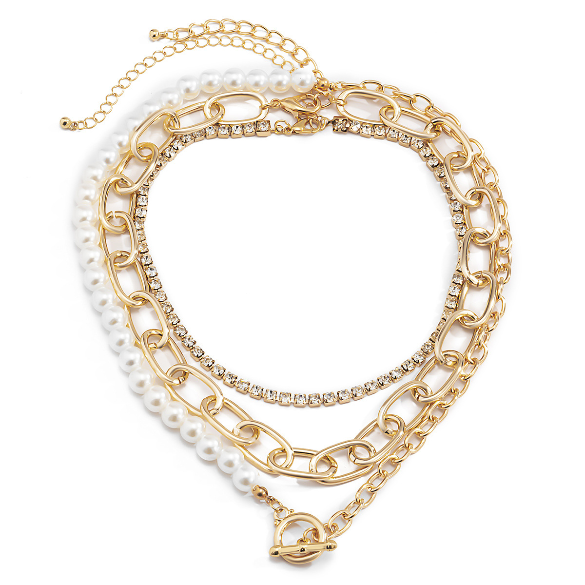 European and American cross-border jewelry: simple, fashionable and elegant round bead chain necklace, retro Baroque imitation pearl geometric necklace Item Picture