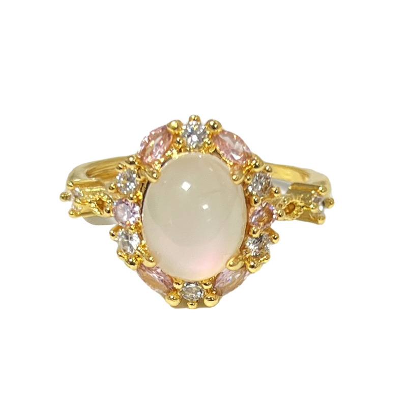 A light luxury style, faux chalcedony, high-end open ring for women with micro inlay, sweet and cool ins, cold style, exquisite and versatile ring Item Picture