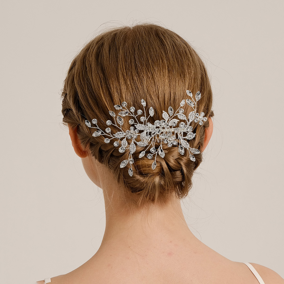 Bridal photo, wedding dress, accessories, handcrafted pearl and rhinestone hair combs, elegant updo headwear, evening toasting dress accessories full figure