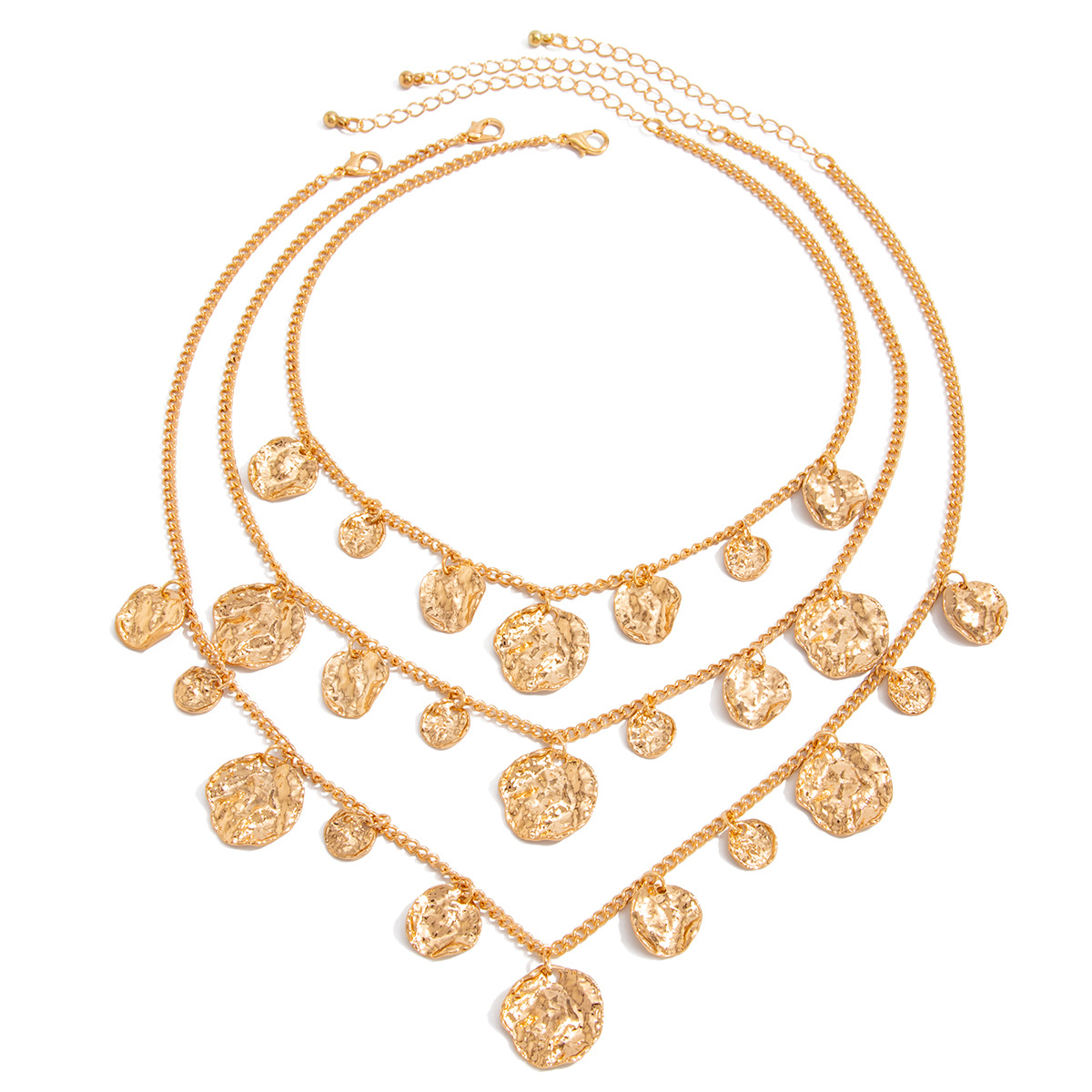 This is a fashionable and versatile cold style pleated irregular round pendant necklace from Europe and America. It can be stacked and worn as a collarbone chain Item Picture