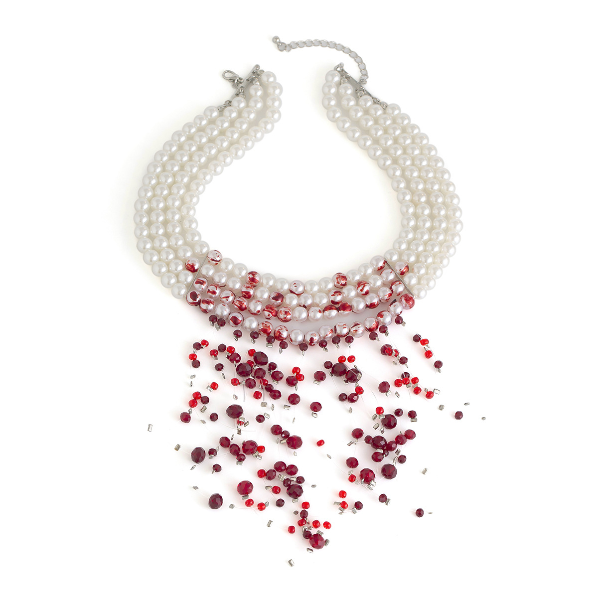 European and American cross-border accessories, Gothic style pearl necklace, choker Halloween blood drop tassel crystal collarbone chain Item Picture