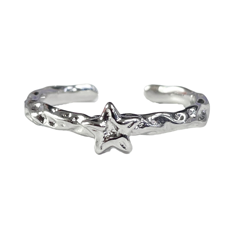 This simple, slightly inlaid, irregularly texted star-opening ring is a trendy and versatile multi-layered ring accessory for women on Instagram Item Picture