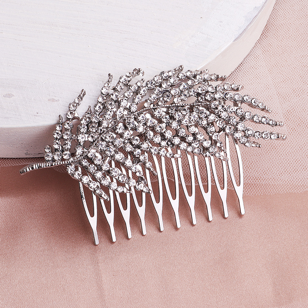European and American classic bride's hair comb, leaf and branch hair comb, creative alloy headwear, wedding dress and evening gown, hair updo Specification drawing