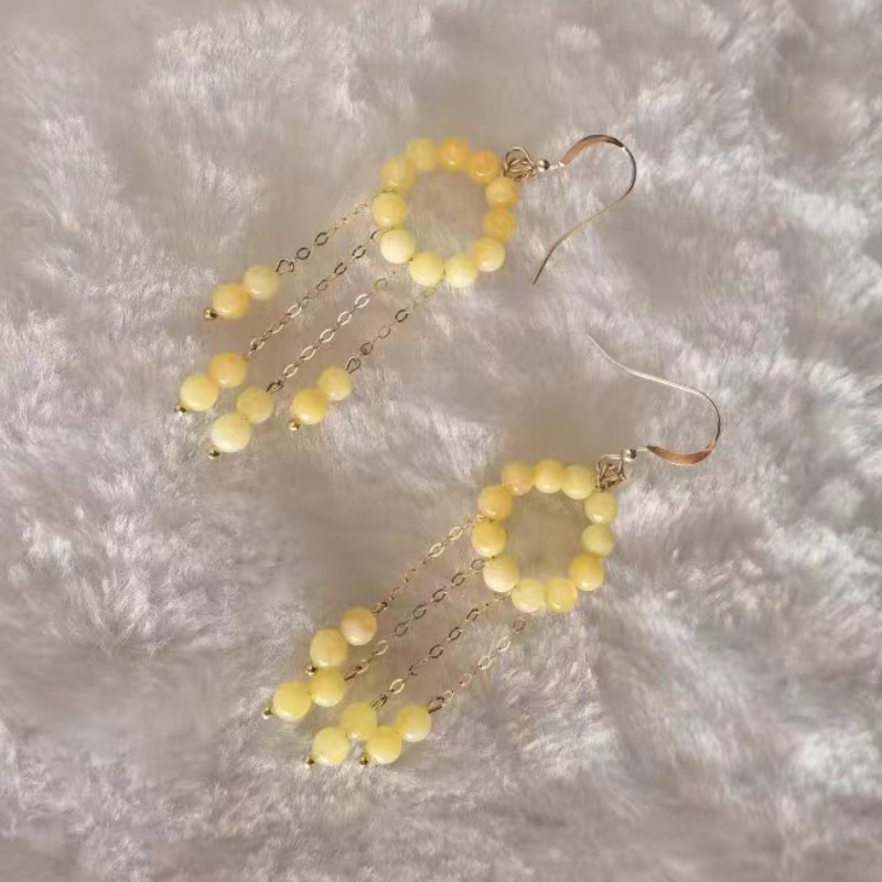 New Chinese-style ancient-style long beaded tassel stud earrings, versatile and feminine whitening earrings, vacation-style earrings full figure