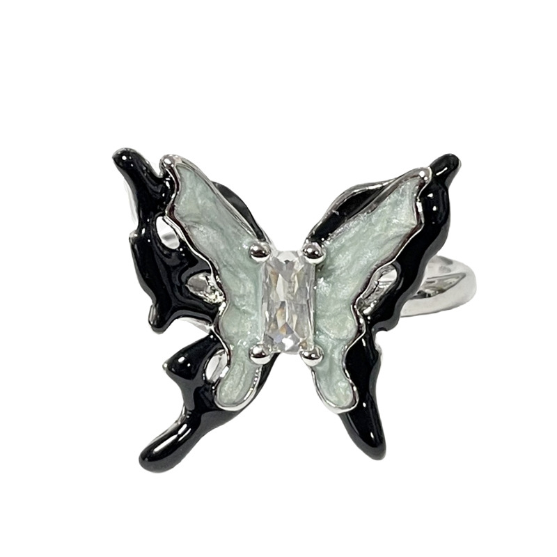 ins cold style butterfly drop glaze simple ring, a woman's heart, elegant and high-end, light luxury, versatile, layered index finger ring Item Picture