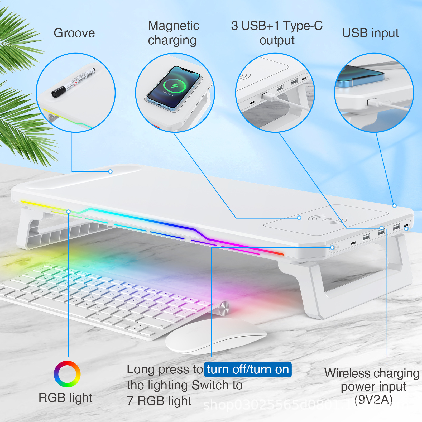 Wireless charging high-performance display stand expansion dock desktop computer stand RGB gaming style charging height-increasing stand details Picture