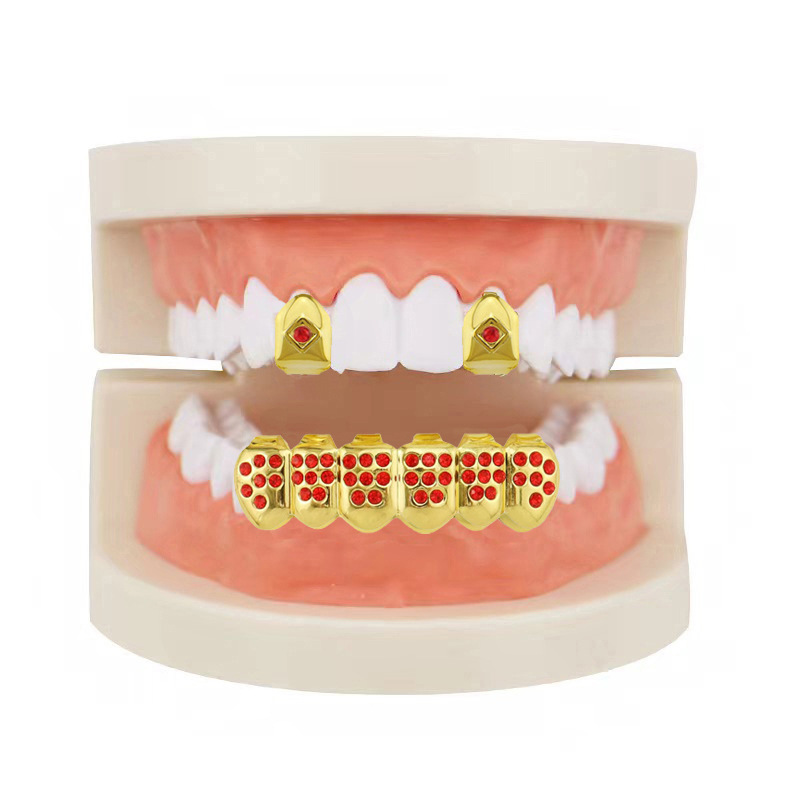 European and American hiphop glossy single hip-hop braces, single color diamond glossy braces, decorative color diamond set, Vampire gold braces full figure