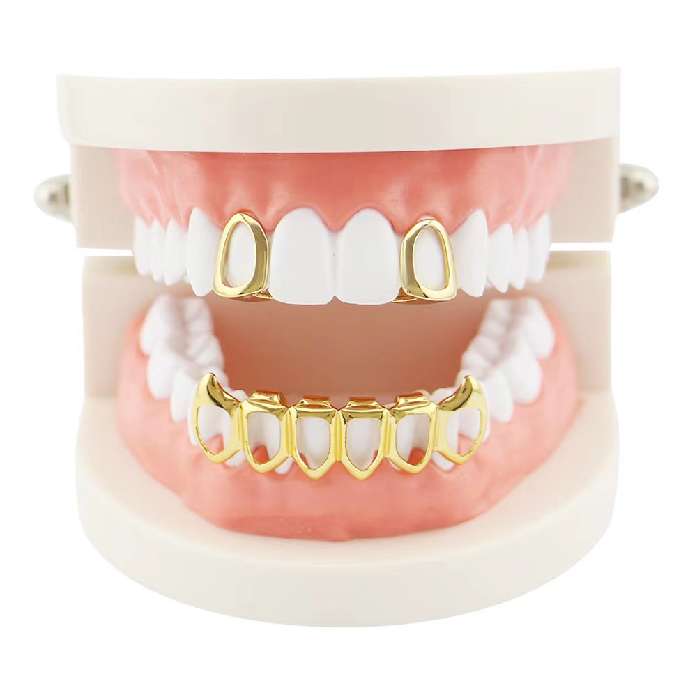 Cross-border hip-hop braces, hiphop combination set, hollowed-out pointed braces, decorative small tiger teeth set, Vampire Halloween full figure