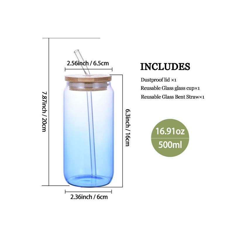 Cross-border high borosilicate glass cup set of six pieces for household cold drinks, cola semi-transparent gradient straw glass cups details Picture