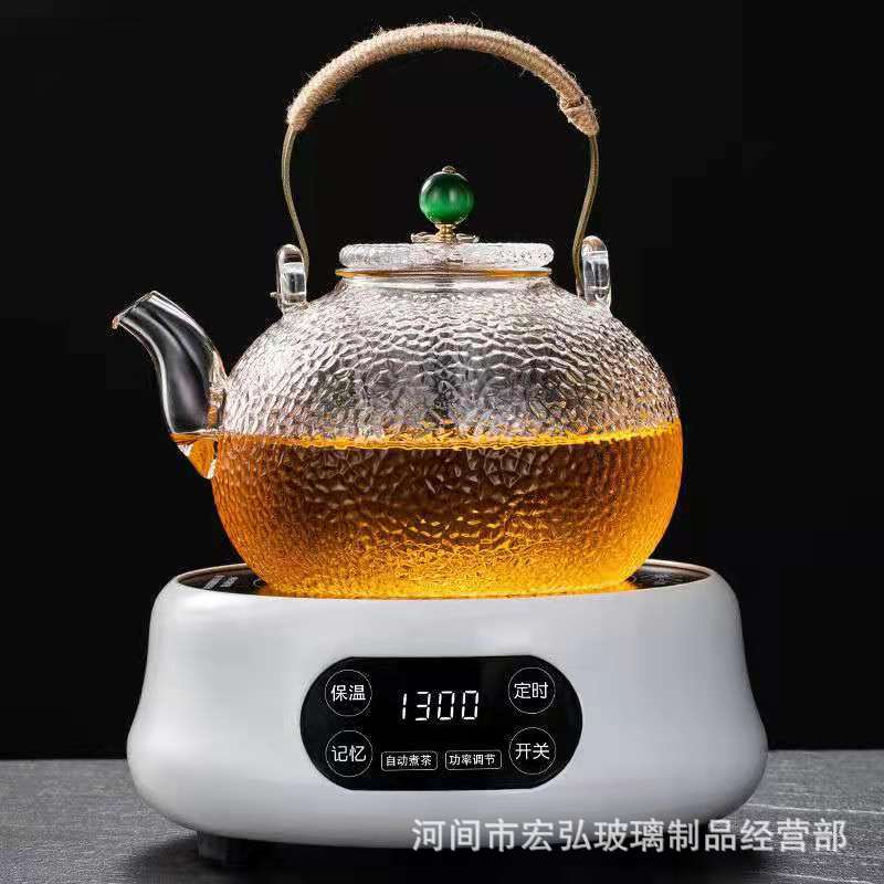 Japanese-style hammer-patterned high-temperature resistant glass teapot, transparent tea set with filter, high borosilicate glass for boiling water and tea Specification drawing