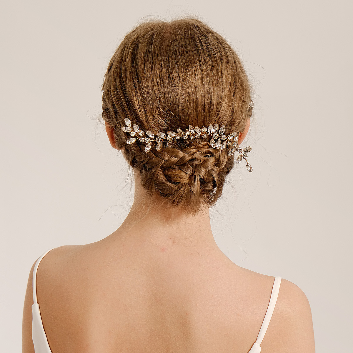 Cross-border new wedding hair accessories: Golden water diamond hair comb, wedding banquet updo headwear, crystal leaf bride's hair comb full figure