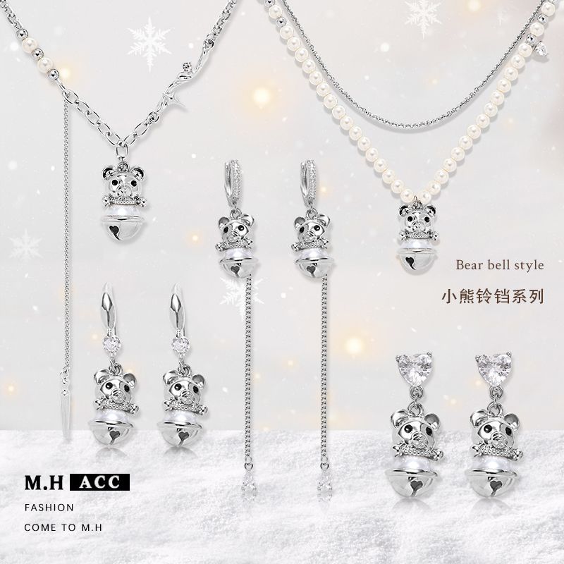 ins Original Bear Bell series earrings, a light luxury and high-end silver earrings, a cold style and fashionable style earrings full figure