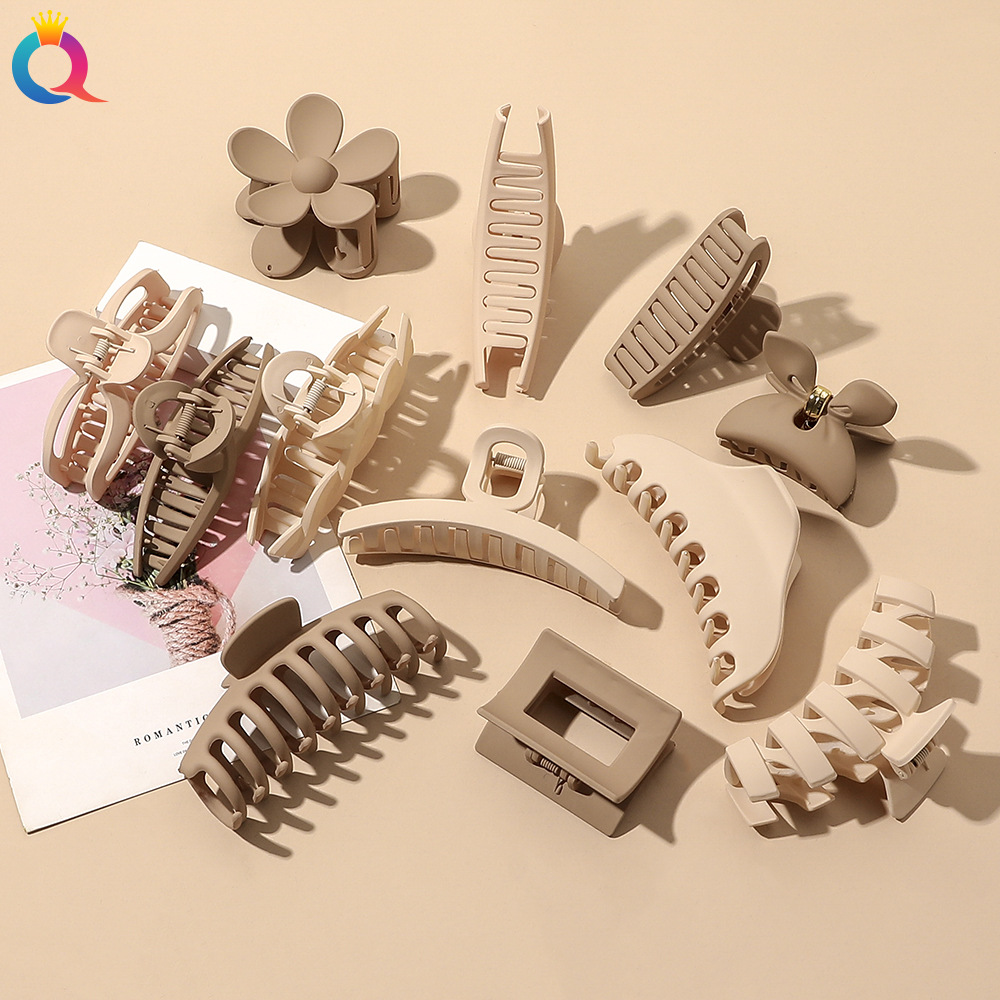 Wholesale of Qiyue Korean cream-colored hair clips, updo hair clips, sweet girl's coffee-colored shark hair clips at the back of the head Specification drawing