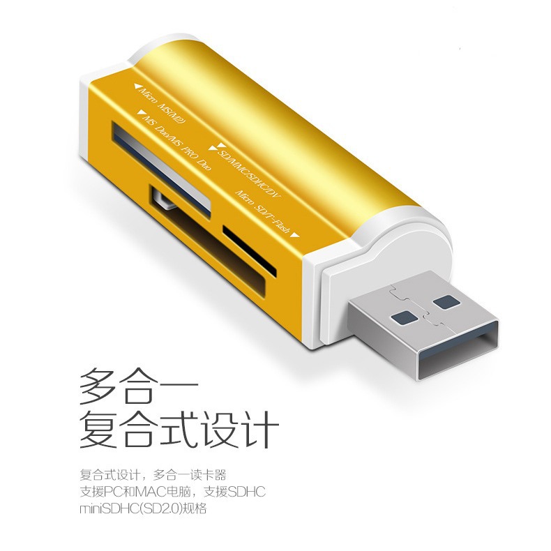 Wholesale of four-in-one multi-functional usb2.0 card reader tf multi-in-one sd card mini aluminum alloy card reader Item Picture