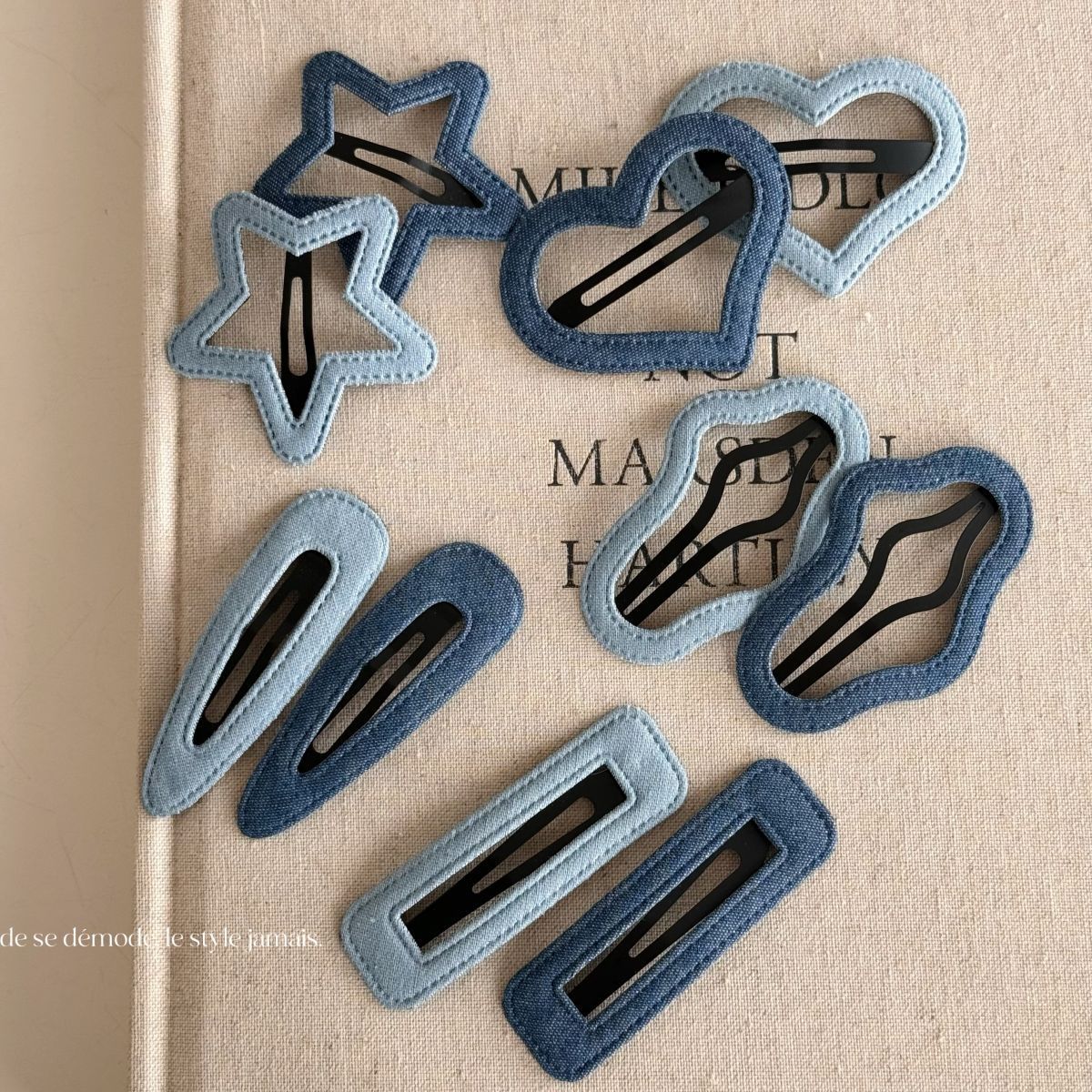 Denim blue fabric bb clips, cute dopamine baby hair clips, broken hair side clips, bangs clips, new hair accessories full figure