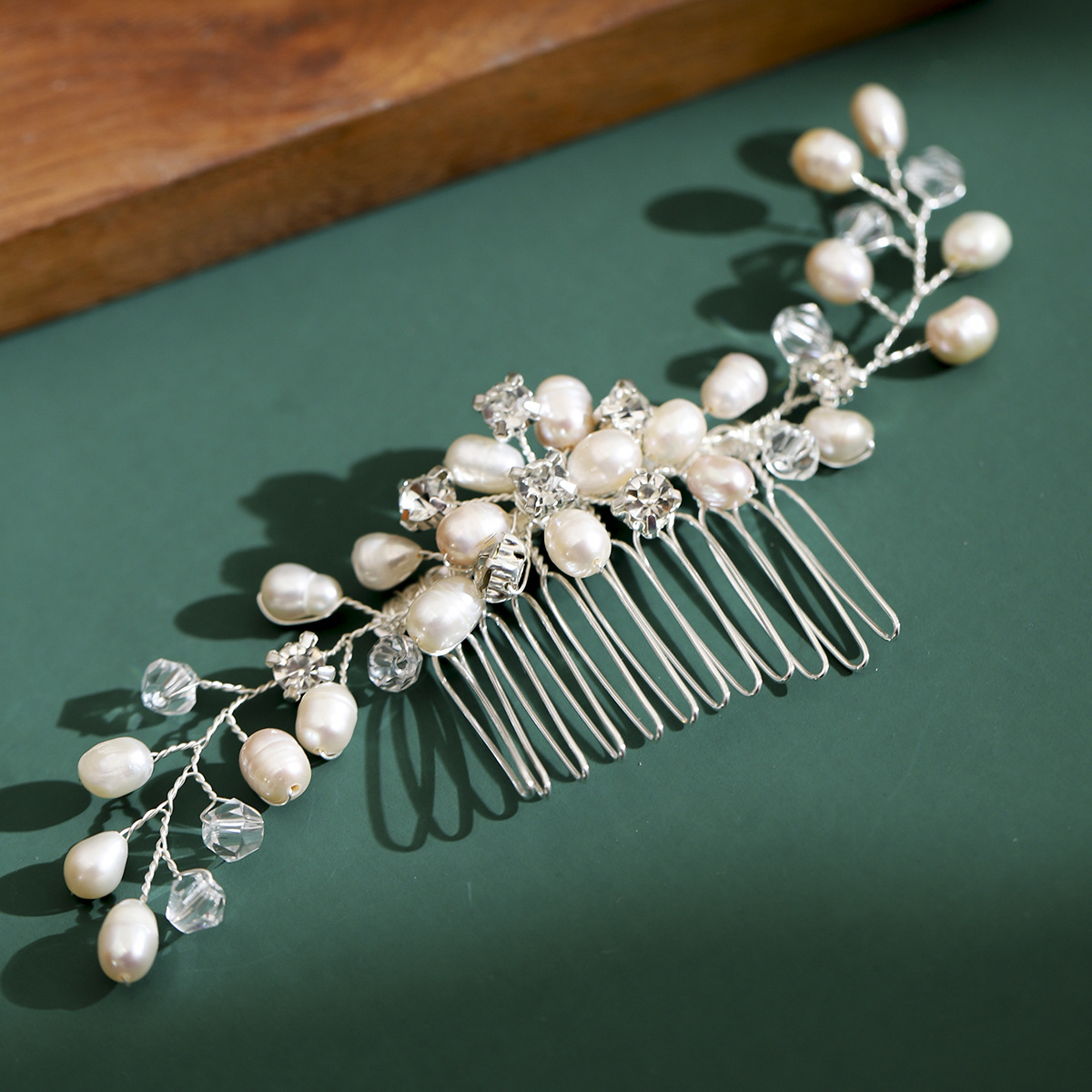 Amazon high-end wedding accessories, Korean-style simple hair combs, handcrafted freshwater pearl hair accessories, bride's updo, hair tips and combs Specification drawing