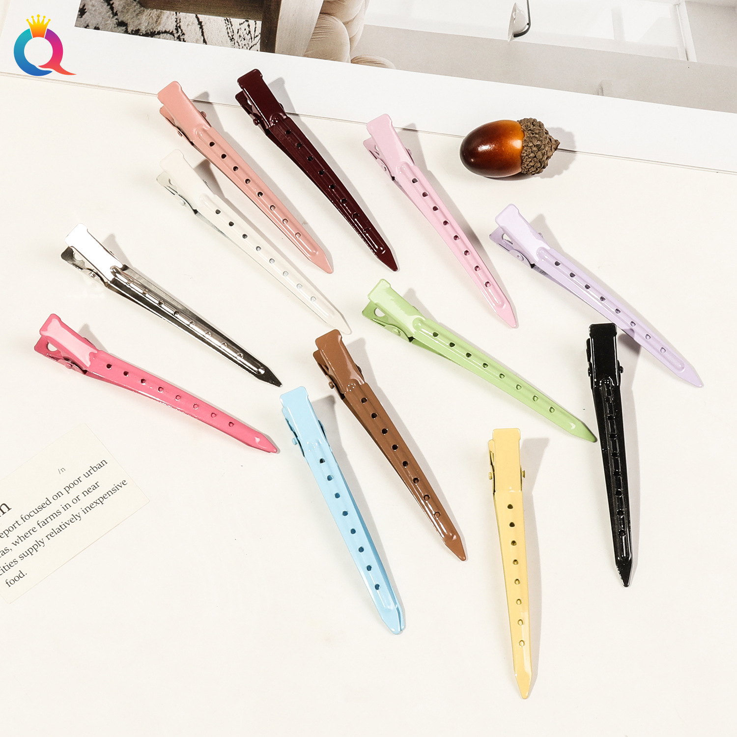 Qiyue candy-colored crushed hair clips, women's seamless styling bangs hair clips, duckbillon clips, makeup clips, hair root voluminous clips, hair clips full figure
