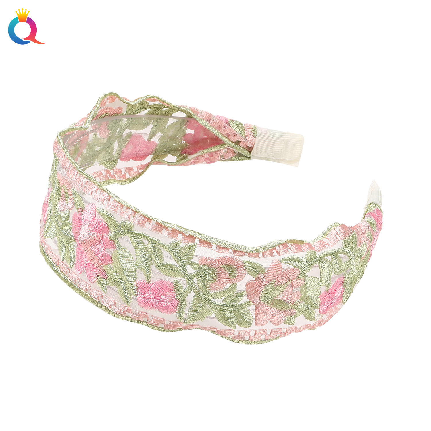 Qiyue New Chinese-style mesh embroidered flower hair band, ethnic style feminine charm headband, high skull top hair hole, high-end hair accessory Item Picture