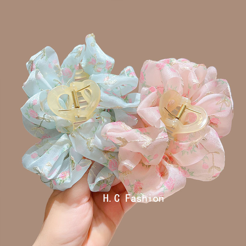 New sweet floral peony bow clip, large elegant hair clip, women's back head updo shark clip details Picture