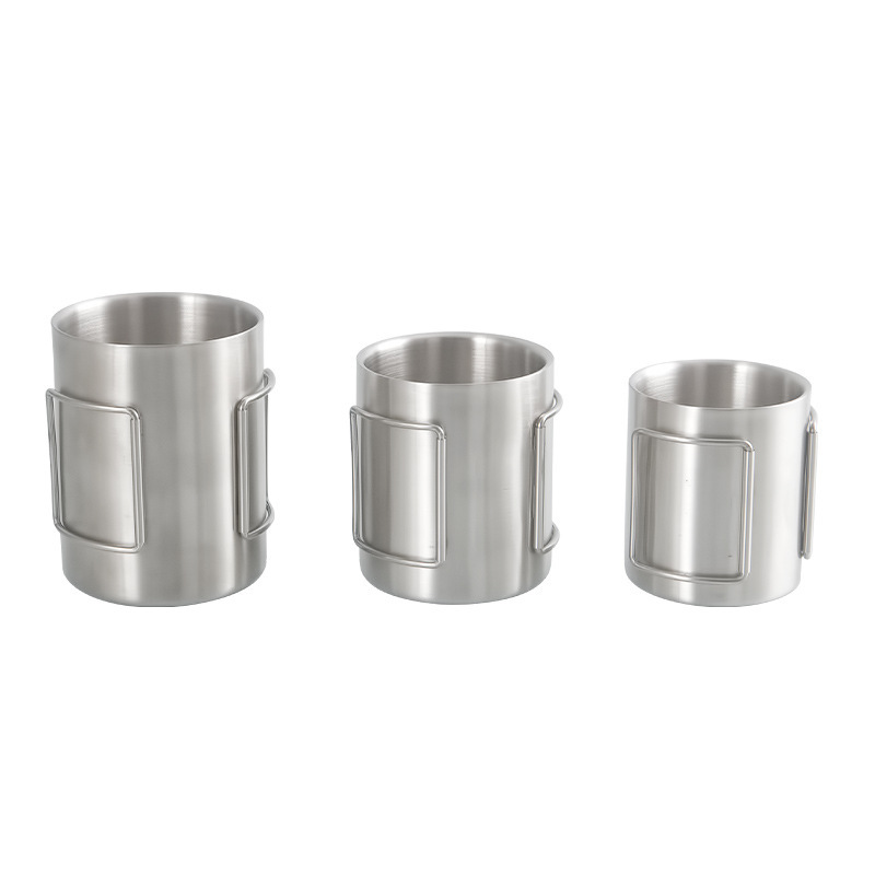 304 stainless steel folding water cup, portable outdoor camping and mountaineering cup, double-layer insulated mug, coffee cup Item Picture