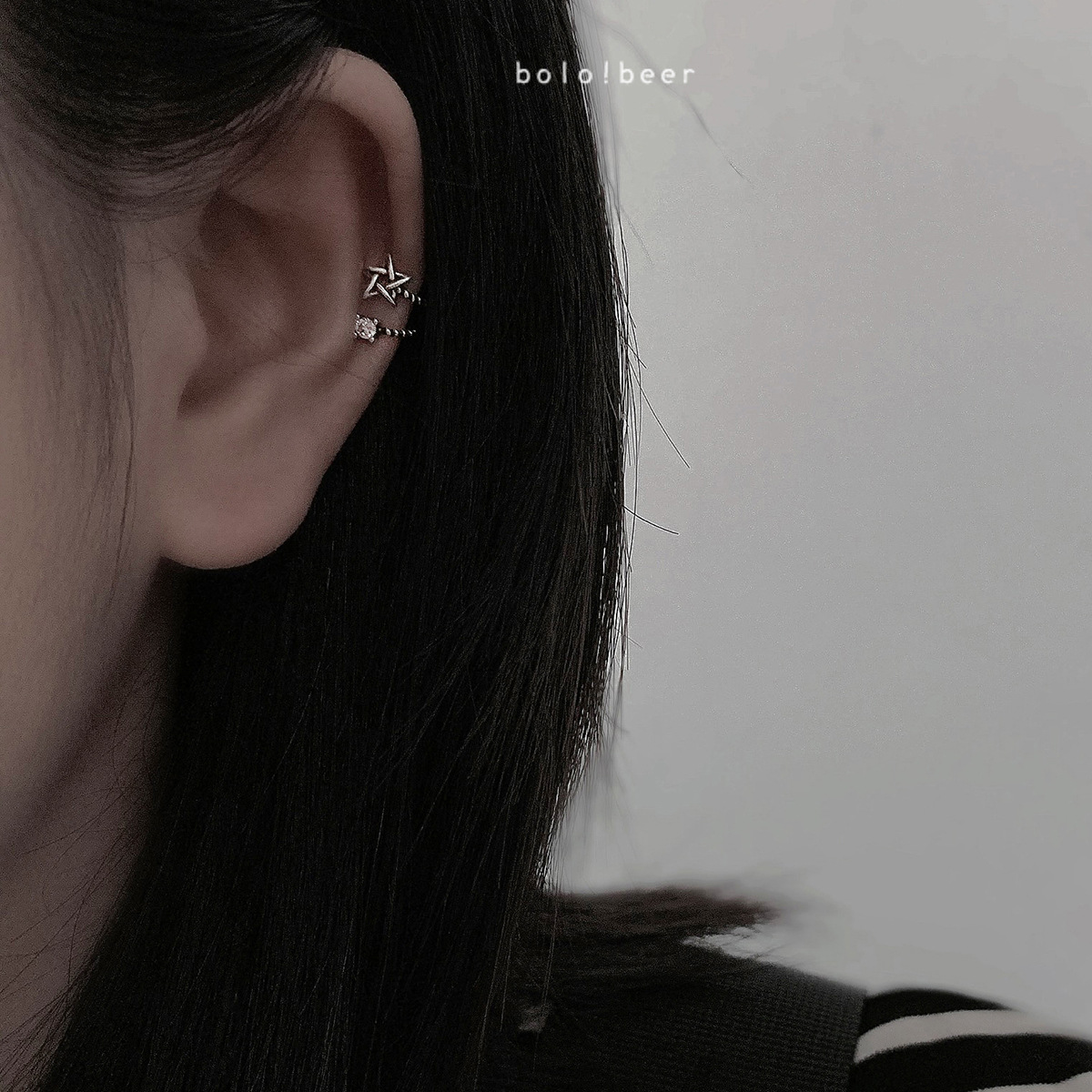 Retro five-pointed star ear clips, Korean version S925 silver fresh and clean ear bone clips, ear buckles, no ear holes, student girl Application Scenario