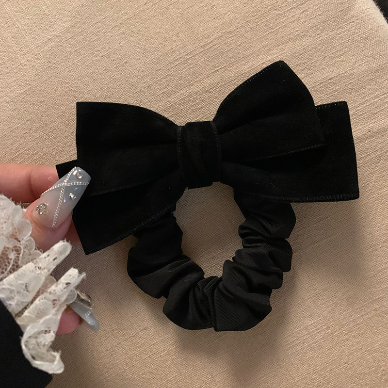 Double-layer black bow hair tie velvet hair band with a high-end look, large intestine hair band with a high-end look, leather band ins, high appearance level full figure
