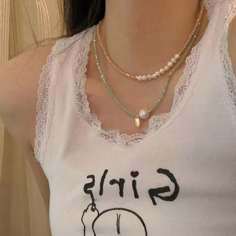 Hot Girl Summer colorful beaded pearl necklace, design sense, niche and versatile necklace, women's collarbone chain accessory Specification drawing