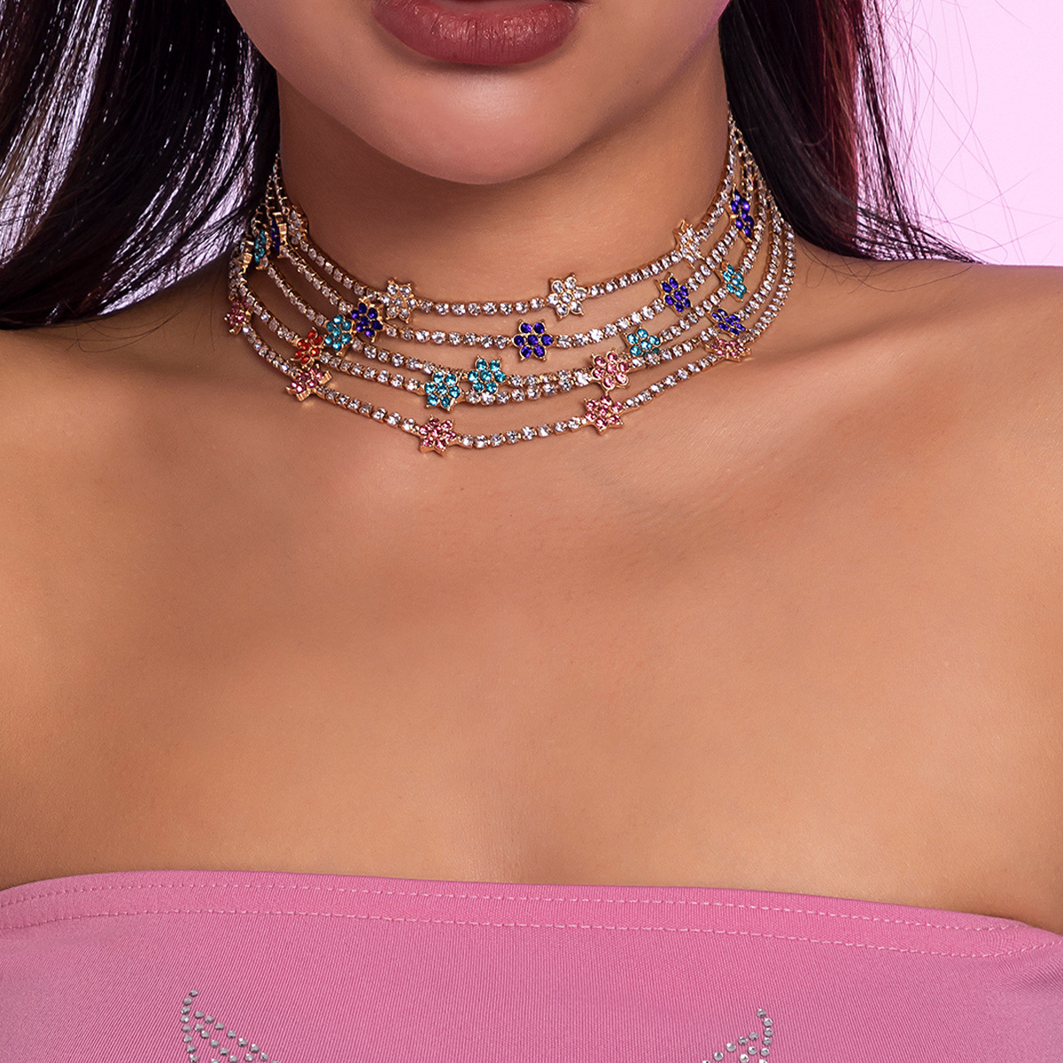 European and American cross-border jewelry, fashionable and elegant, claw chain full of diamonds, sweet and cool, spicy girl necklace, layered and niche hip-hop collarbone chain full figure
