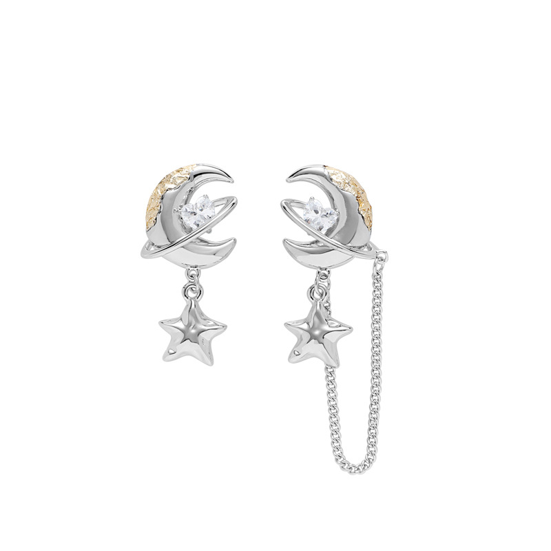 Original fashionable and versatile golden moon earrings 925, high-end silver needle stud earrings, cold style exquisite earrings wholesale Item Picture
