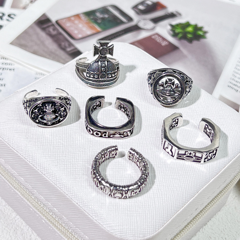 Punk retro vintage Saturn crown open ring, gender-neutral hip-hop, cool and individualistic couple ring accessories details Picture